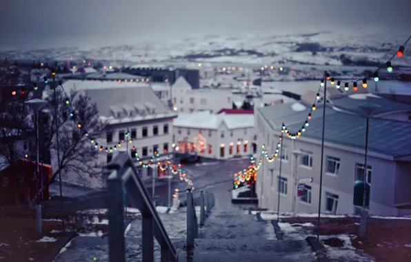 Winter, nature, the city, new year, Christmas, bokeh