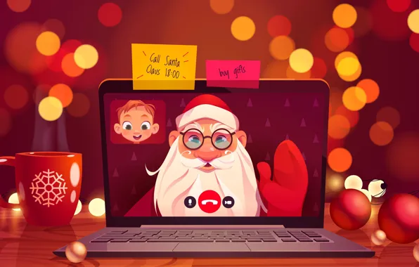 Mug, Christmas, New year, Laptop, Santa Claus, Joy, Greeting