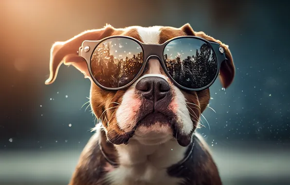 Water, Dog, Look, Bulldog, Face, Digital art, Sunglasses, AI art