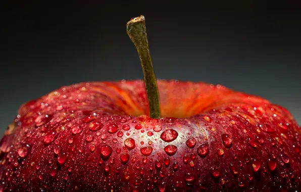 Picture Apple, Macro, Food, Water droplets, Closeup Photography