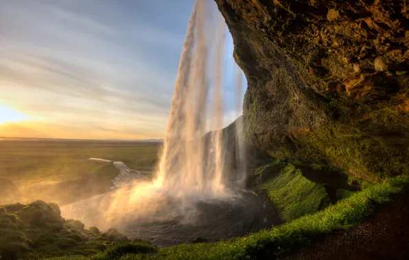 The sky, rock, waterfall, Iceland
