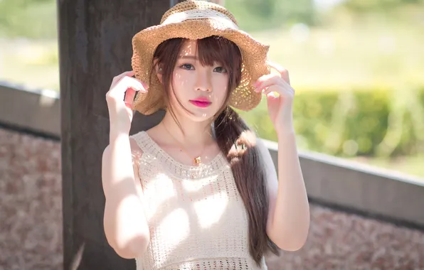 Summer, look, girl, model, hat, Asian, beautiful, long hair
