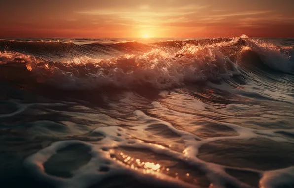 Sea, wave, landscape, nature, shore, surf, digital art, AI art
