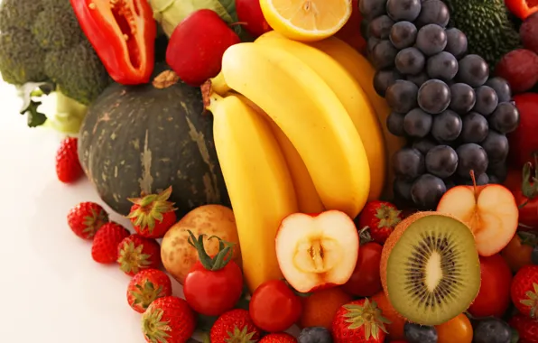 Grapes, bananas, fruit, vegetables