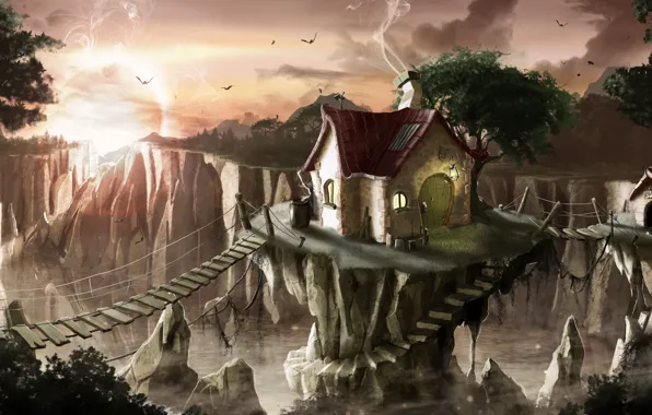 House, wooden bridges, house for dog