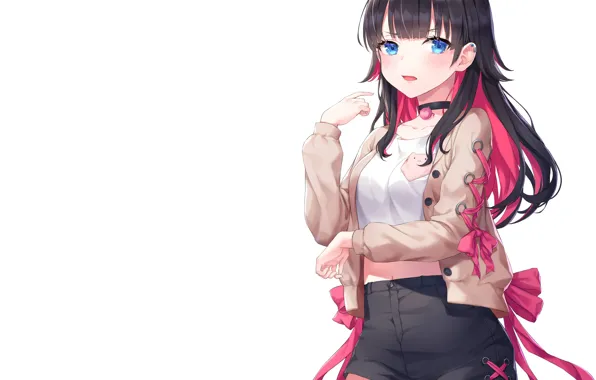 Girl, shorts, blouse, long hair, anime, beautiful, pretty, brunette