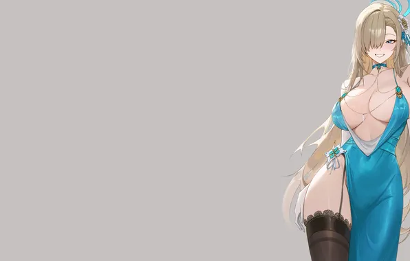 Girl, hot, cleavage, dress, boobs, blue, anime, blonde