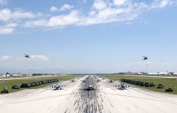 Picture Italy, Italy, airbase, General Dynamics F-16 Fighting Falcon, Air force USA, Aviano Elephant Walk, Aviano …