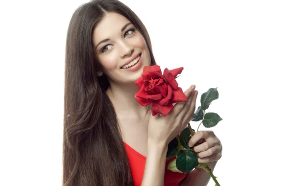 Picture look, girl, flowers, smile, background, mood, hair, rose