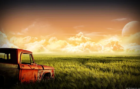 Landscape, nature, retro, car, pickup