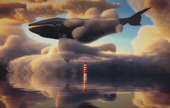 Picture sea, the sky, lighthouse, fantasy, kit, 3D graphics, by IkyuValiantValentine, Valiant Valentine