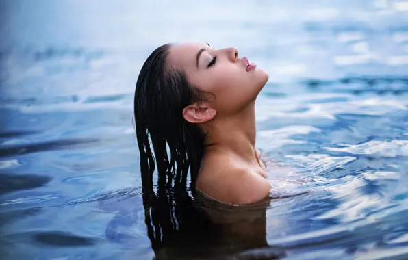 Water, girl, face, closed eyes, Christopher Rankin