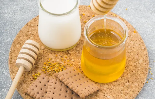 Picture food, Breakfast, cookies, honey, yogurt