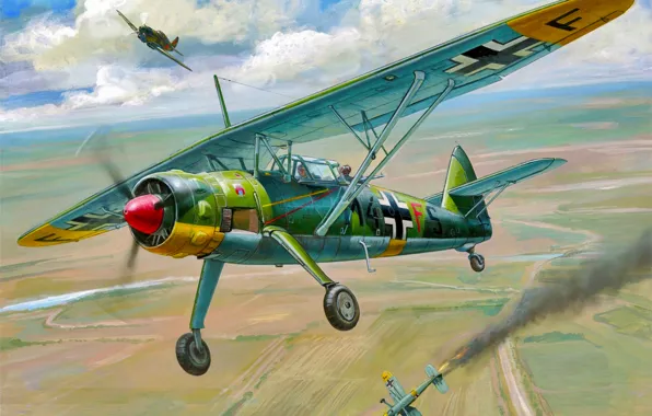 Picture war, art, airplane, painting, aviation, Henschel Hs 126B