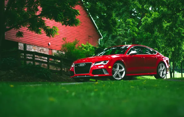Audi, red, wheels, RS7, frontside