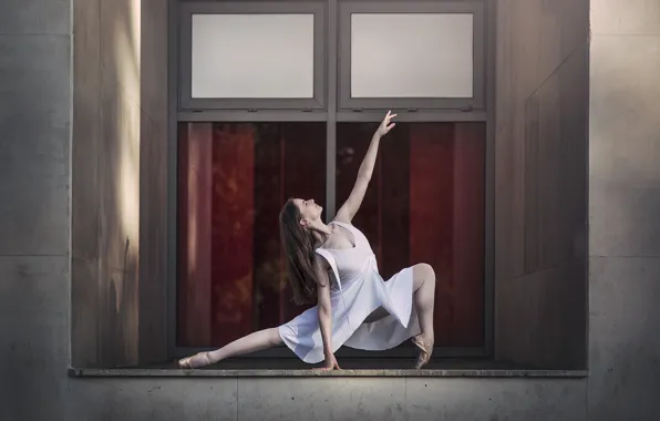 Picture girl, pose, window, ballerina