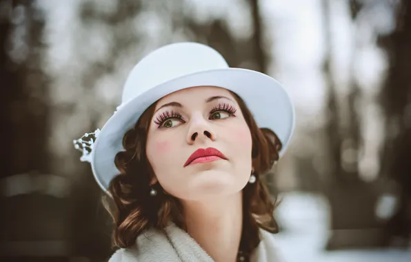 Girl, hair, beauty, hat, lips, white hat