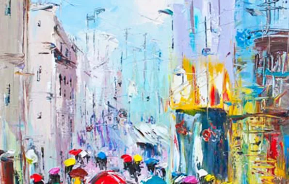 The sky, the city, umbrella, rain, street, home