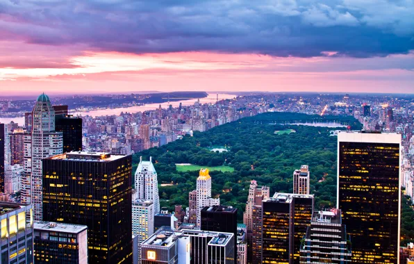 Sunset, the city, New York, Central Park