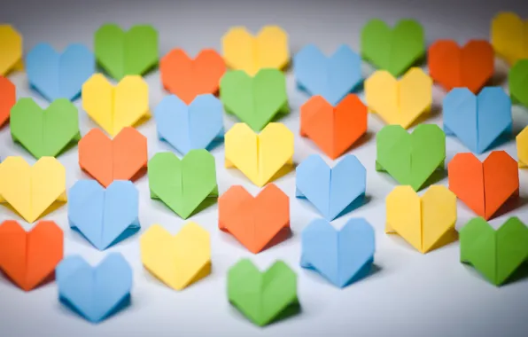 Background, Wallpaper, mood, colored, hearts, love, different, origami