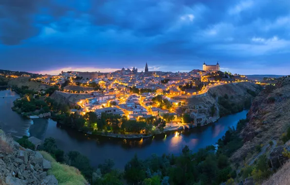 Lights, the evening, panorama, Spain, Toledo