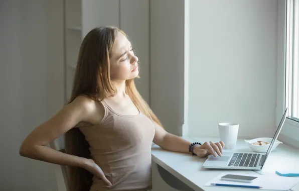 Wallpaper woman, tiredness, Back pain