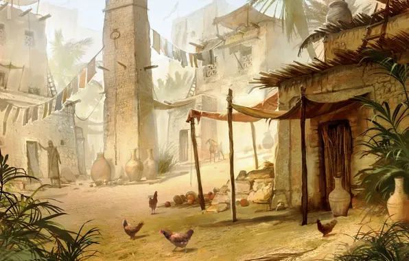 Picture the city, home, art, buildings, Egypt, chickens