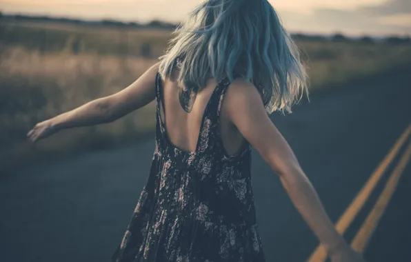 Picture girl, back, tattoo, tattoo, blue hair