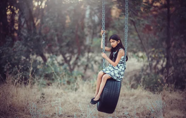 Picture swing, girl, tire, Swing in the Wild