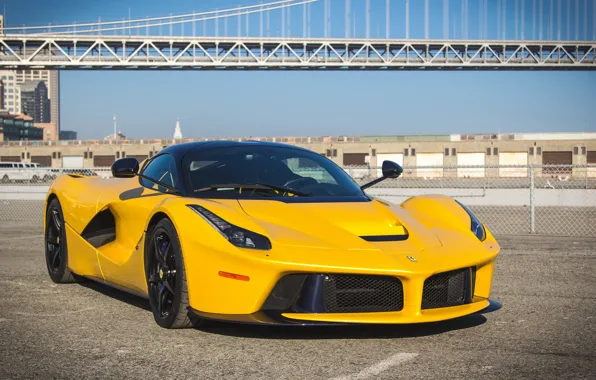 Ferrari, bridge, Yellow, laferrari