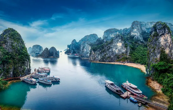 Beach, sea, ocean, sand, Vietnam, ship, boat, bay