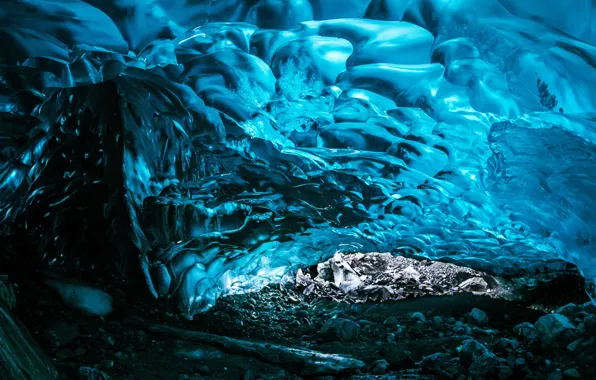 Ice, stones, ice, glacier, Alaska, cave, USA, USA