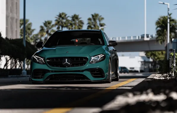 Picture Mercedes, Mercedes Benz, Green, AMG, Road, Wagon, E63 AMG, Sight
