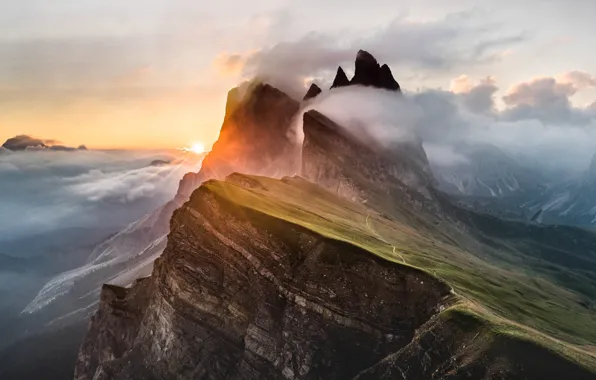 Picture sky, landscape, nature, sunset, clouds, Mountains, horizon, cliff