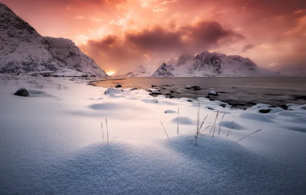 Winter, clouds, snow, mountains, the evening, Norway, North