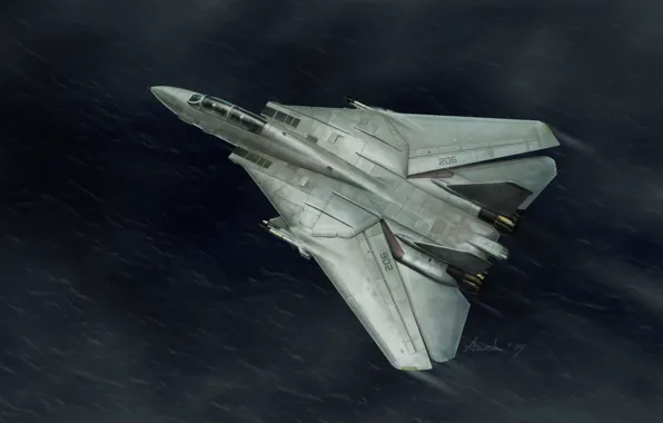 The ocean, Sea, Figure, The plane, Flight, Fighter, Art, Jet