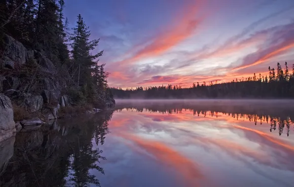Forest, sunset, lake, Canada, Ontario