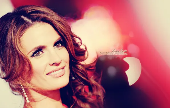 Smile, background, treatment, makeup, actress, brunette, hairstyle, Stana Katic