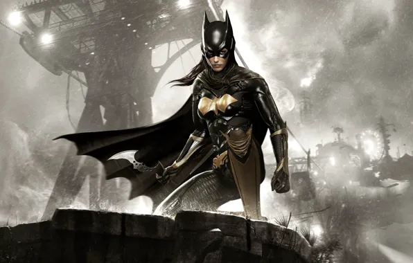 Picture the sky, look, girl, clouds, hair, armor, equipment, Batgirl