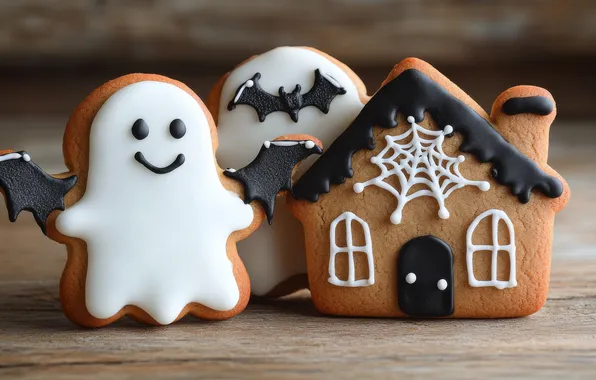 Autumn, smile, holiday, Board, wings, web, cookies, Halloween