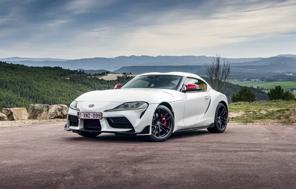 White, coupe, Toyota, Supra, the fifth generation, mk5, double, 2020
