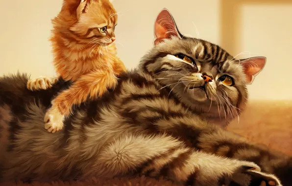 Cat, kitty, striped, by Pixxus