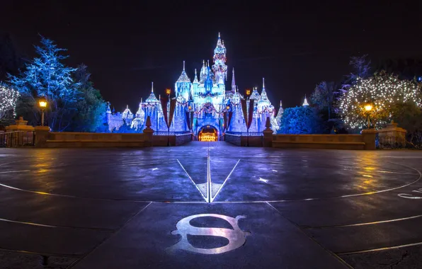 Lights, The city, Castle, Park, Landscape, Disneyland