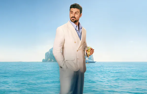 Sea, the sky, background, male, detective, poster, crime, white suit