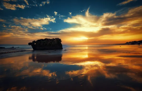 Sea, sunset, rock, Spain, Spain, Andalusia, Andalusia, Strait of Gibraltar