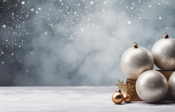 Balls, lights, Christmas, New year, light background, bokeh, Christmas decorations, silver