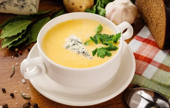 Greens, cheese, soup, garlic, cheese