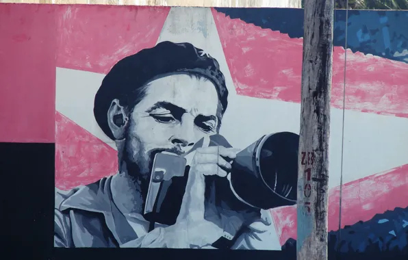 Picture graffiti, photographer, che Guevara, Cuba, the camera, the pictures on the wall