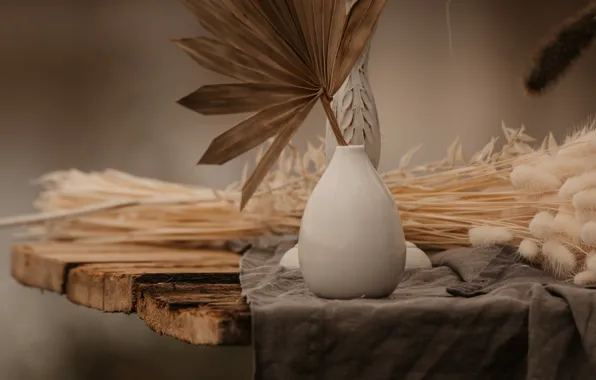 Table, bouquet, fabric, vase, the scenery