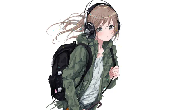 Picture girl, headphones, art, backpack